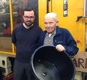 George Anderson (right), founder of Anderson Die & Manufacturing, and his grandson Chris Anderson (left), show off their new #10 Squat Polycan.