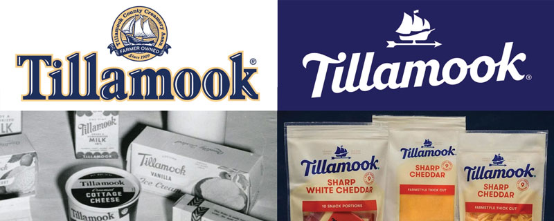 Tillamook Creamery's previous brand identity (left) was refreshed to a cursive wordmark (right). Photos courtesy of Tillamook creamery